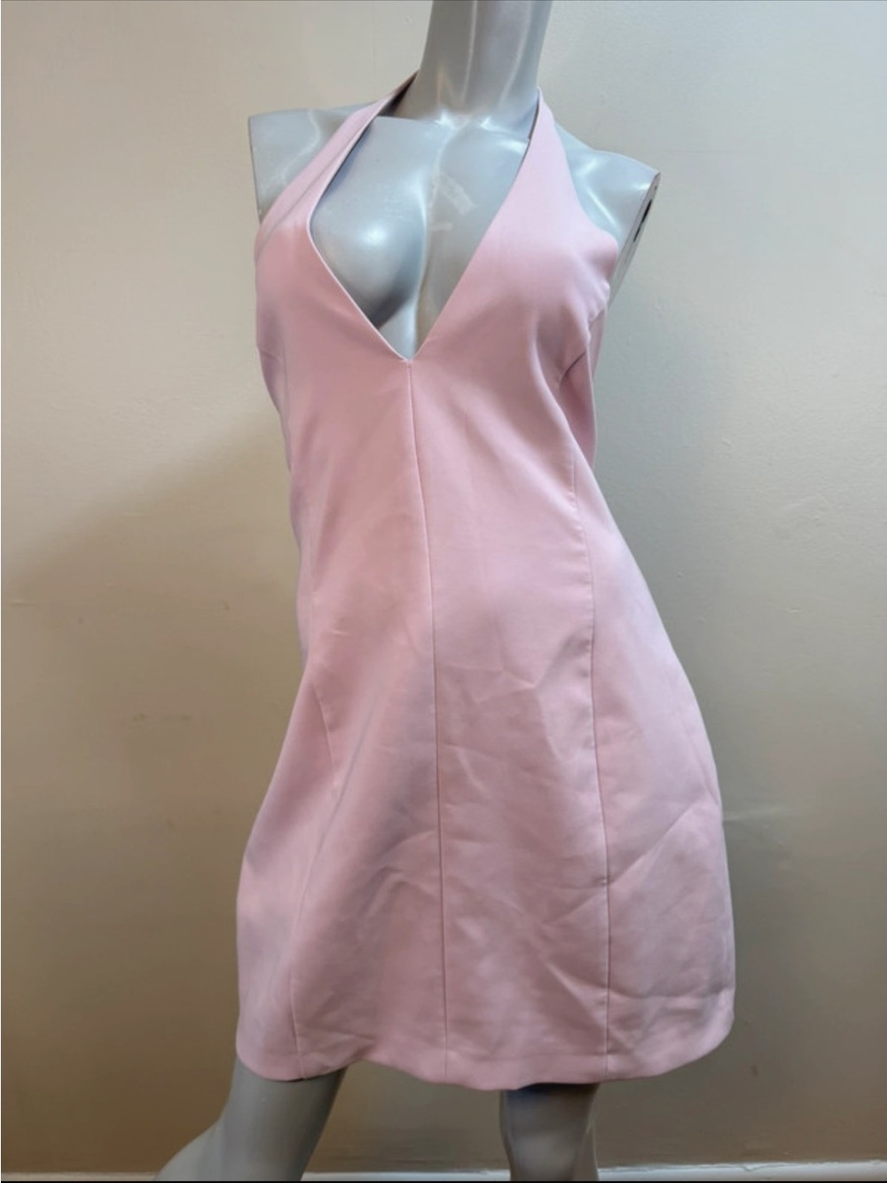 Zara Light Pink Halter V-Neck Mini Dress